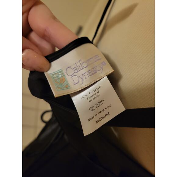 California Dynasty Plunging V Neck Embroidered Sequined Satin Night Gown Black M - Picture 6 of 9